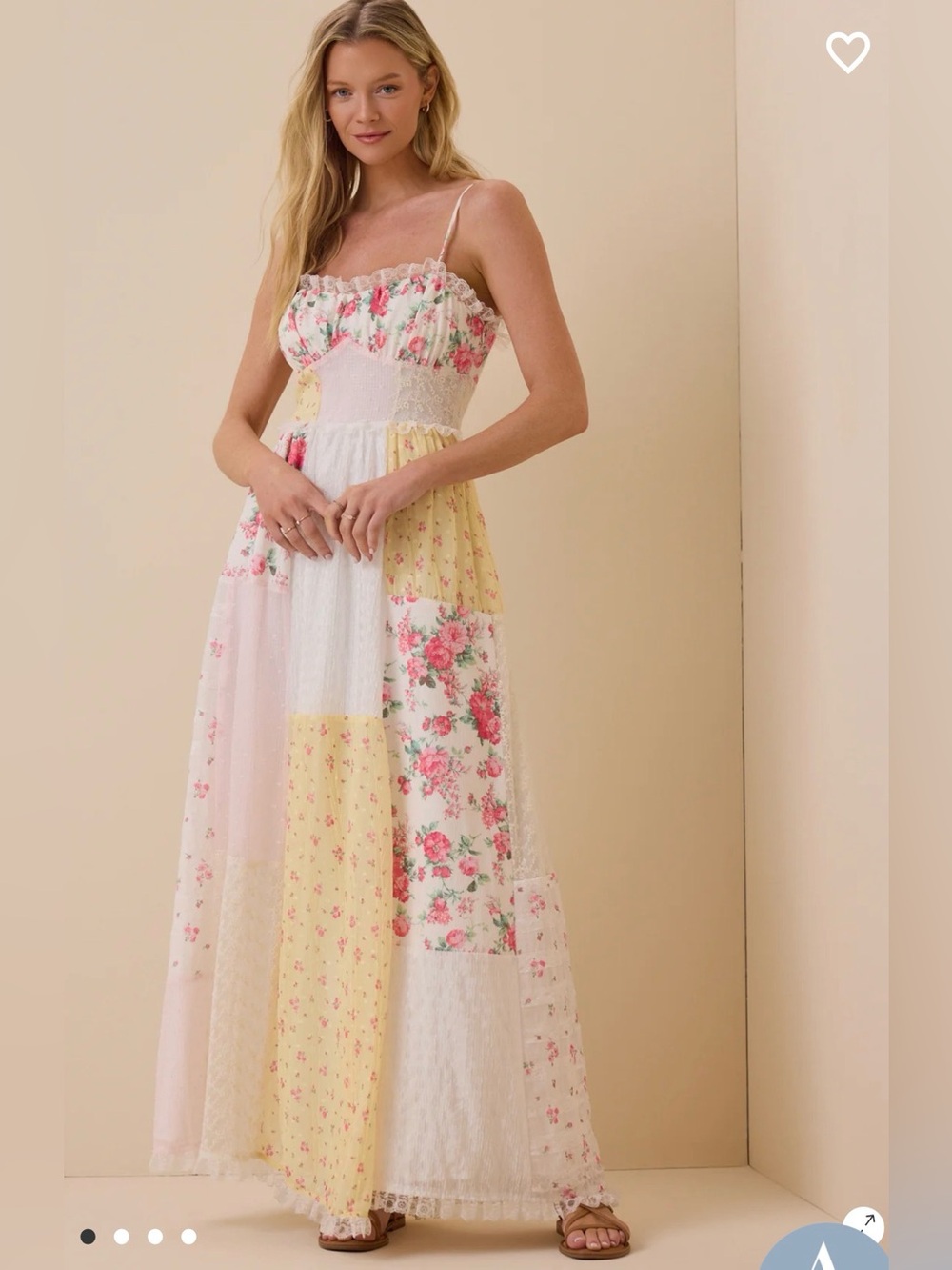 Altar'd State Patchwork Floral Maxi Dress in White, Yellow & Pink